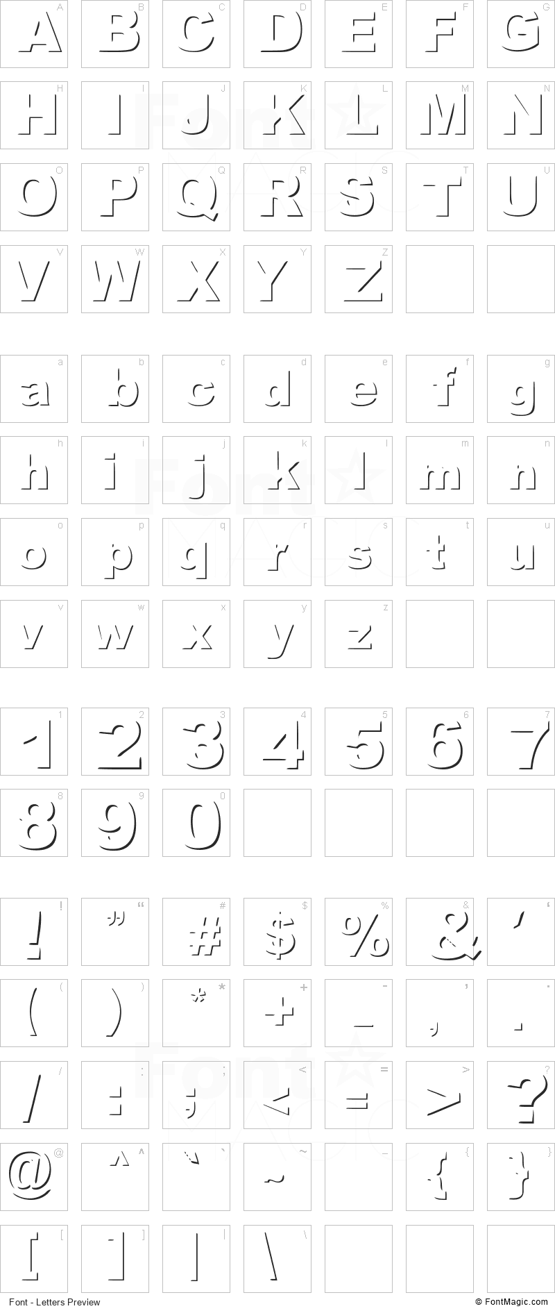 Woodcutter Invisible Font - All Latters Preview Chart